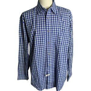 Wrangler 20X Button Down Long Sleeve Shirt L Blue Checkered Pocket Cotton